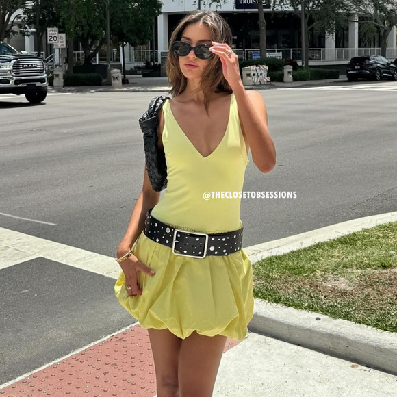 ZARA V-Neck Balloon Mini Dress NWT | Yellow Knit Blogger Fave - Picture 7 of 16